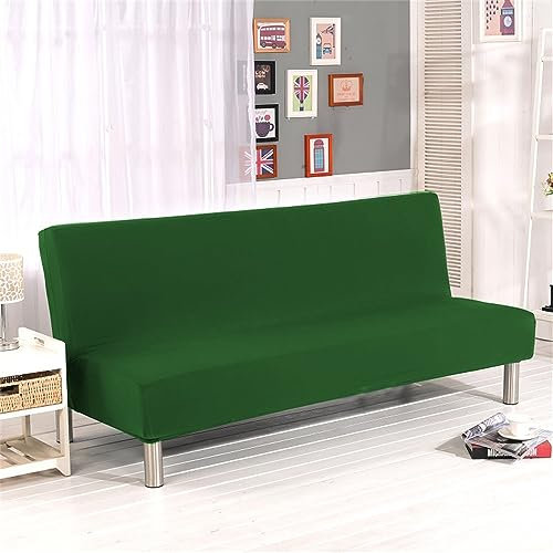 Surwin Sofabezug ohne Armlehnen Einfarbig Stretch Armlose Sofabettüberzug Antirutsch Clic Clac Sofahusse Schonbezug Protector für Klappcouch Schlafsofa Minimalismus (2 Sitzer,Dunkelgrün)