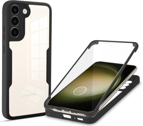Samsung Galaxy S24 Plus 5G Case with Built-in Screen Protector, 360 Degree Full Body Protective Military Grade Shockproof Clear Cover Rugged Bumper Slim Phone Case for Samsung S24+ Plus 5G, Black