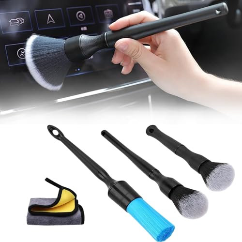 Lot de Brosse Nettoyage Voiture, 4 Pièces Pinceau Detailing Auto, Brosse Kit Nettoyage Voiture, Brosse Jante Voiture Pinceau Detailing Auto, Brosse De Détail, pour Moteur, Roue, Tableau de Bord
