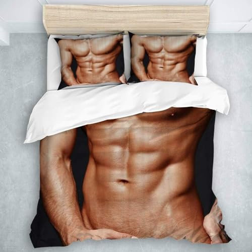 Tizhweqo Bettwäsche 135x200 Sexy Bettwäsche-Sets Sexy Nackt Weiche Mikrofaser 3D Druck Sexy Bettbezug Set 3 Teilig Bettbezüge mit Reißverschluss und 2 Kissenbezug 80x80 cm A4987