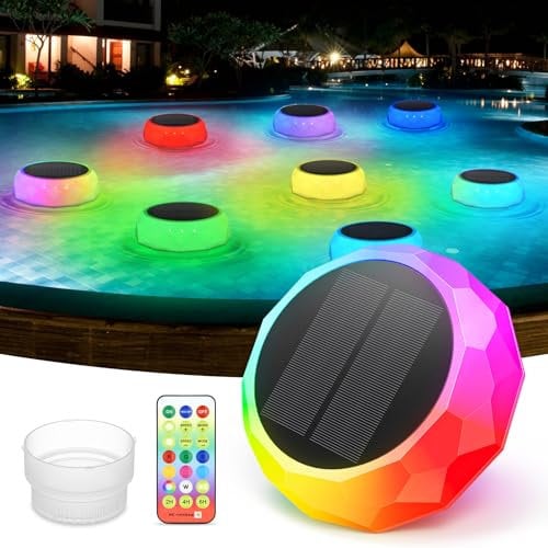 Lumiere Solaires Flottantes pour Piscine, Lampe Piscine RGB à Couleur Changeante avec Télécommande, Étanches IP68, Éclairage de Piscine Led Extérieure, Spa, Fête, Patio, Jardin, Diffuseur de Chlore