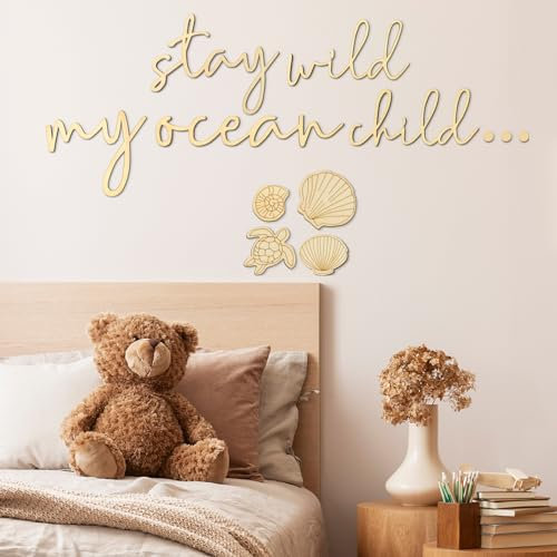 Vercraft 9 Stück Stay Wild My Ocean Child Wanddekoration Boho Kinderzimmer Wandkunst Neutral Holz Ozean Wanddekoration Baby Meeresschildkröte Wandkunst für Spielzimmer Kinderzimmer Kinder Baby Jungen