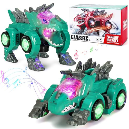 Highttoy Verformung Dinosaurier Auto Spielzeug ab 3 4 5 6 Jahre,Automatische Verwandelndes Dino Auto mit Licht und Musik Elektrisches Dinosaurier Spielzeug ab 3 Jahre Jungen Mädchen Geschenke