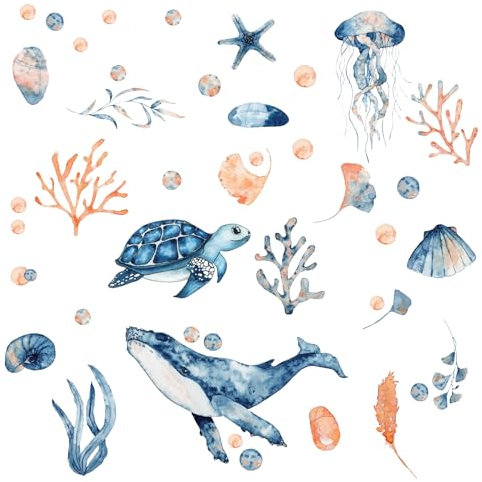 WakiHong Wandtattoo Unter dem Meer Ozean-Tier-Aufkleber Unterwasserwelt Wandsticker für Badezimmer, Schlafzimmer, Wohnzimmer, Bebé Baños Azulejos
