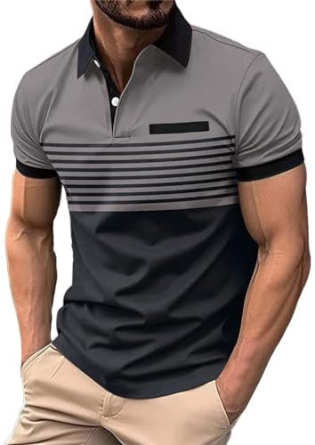 Polo Shirt Herren Angesagte Poloshirts Männer Einfarbig Polo-Shirt Mode Frühling und Sommer lässiges Kurzarm Button Lapel Einfarben T Shirt Oberteile Grau Polo-Hemd S