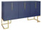 Azkoeesy Aparador de 3 puertas en forma de U de 138 cm, armario de cocina buffet con tiradores de metal dorado y base (azul marino)