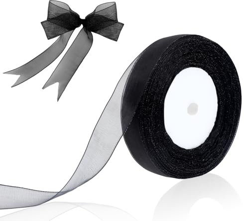 Molain Schleifenband, 45M Hochzeit Geschenkband, 20 mm Breit Dekoband Transparent Geschenkband Tüllband für Geschenk Bänder zum Basteln Seidenband Hochzeit Brautstrauß Kuchen(schwarz)
