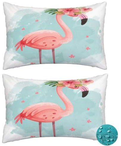 Outdoor Kissen Wetterfest 2 Stück Flamingo Kissenbezug 60x90 cm, Rechteckig Gartenkissen Outdoor Sitzkissen Wetterfest, Kissenbezüge Blume Outdoorkissen für Balkon Terrasse Patio Garten Deko -DF135