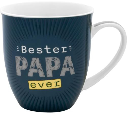 GRUSS & CO Tasse Motiv Bester Papa ever | Kaffeetasse, Porzellan, 40 cl, Höhe 10 cm, Durchmesser 9 cm, mit Geschenk-Anhänger | Geschenk für Papa, Vatertag, Geburtstag | 73885