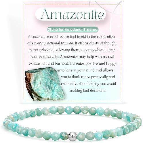 Amazonit - Wiederherstellung - Edelstein Perlen Armband für Frauen, 4mm Kristall Silber 925 Naturstein Schmuck Elastisch Armbänder Damen, Chakra Spirituelle Charms Armbänder Geschenke