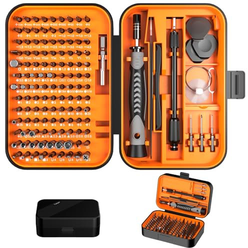 150 IN 1 Precision Screwdriver Set, 120 Bits Full Range Small Screwdriver Set, Magnetic Mini Repair Tool Kit for Ring Doorbell, Laptop, Switch, PS5, Xbox, Macbook, iPhone, Watch, Glasses - Orange