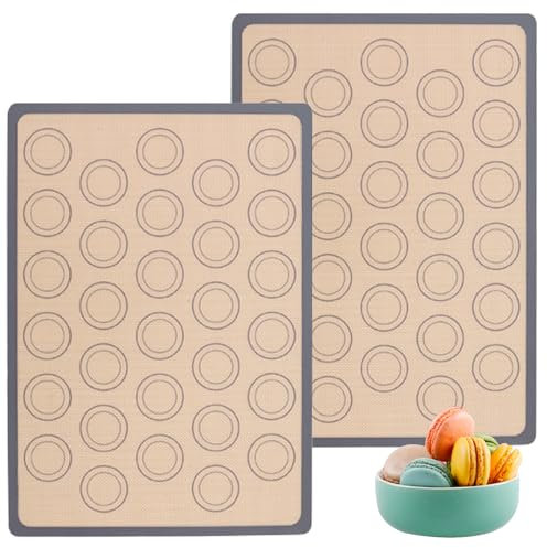 2Stück Backmatte Macarons Silikon,Backmatte aus Silikon für Macaron Keks,BPA Frei Macarons Silikonmatte,Graue Anti-Rutsch-Backmatte Rechteckig,für Macarons,Pizza,Kekse und Brote