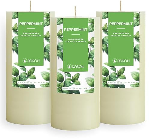 Simply Soson Pfefferminz-Duftkerze für Zuhause - Set von 3-3x6 Elfenbein Stumpenkerze - Duftkerze Geschenk, Aromatherapie-Kerze, Kerzen für Zuhause Duft, Kerzen für Frauen