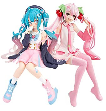Zhongkaihua Anime Figuren Miku Figur Sitzend Modell Statue, 2pcs Actionfigur Miku Nudelstopper Modell, Miku Figurine Dekorationen Sammlung Ornamente Geschenk 14/15CM