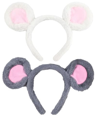 TUONYIS 2 Pièces Bandeaux Oreilles d'Ours en Peluche Oreilles de Souris Cerceau à Cheveux, Bandeau Oreilles d'Animal, pour Déguisement Animal Cosplay Fournitures de Fête à Thème Halloween(Gris, Blanc)