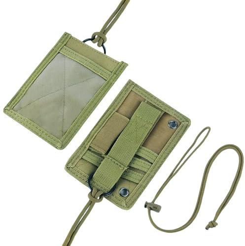 1 Pezzi Portadocumenti tattico, Porta badge identificativo con Cordino per collo, Custodia per carte d'identità per Carta Ufficio, Carta D'identità, Pass Bus, carta di credito (Verde militare)
