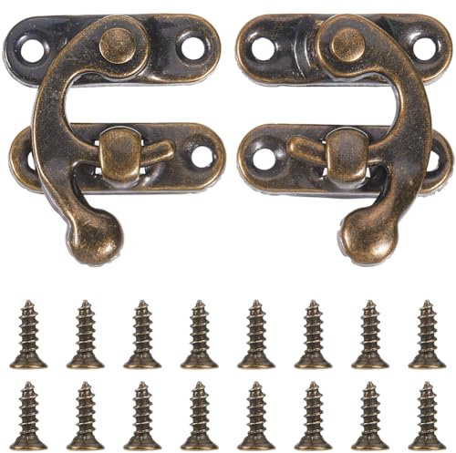 CRASPIRE 8 Set di Fermaglio di Bloccaggio Vintage da 27 x 32mm in Bronzo con Mini Braccio Oscillante Chiusura A Leva Sinistra Destra Gancio con Viti Fibbia Curva in Metallo per Valigia Scatola dei