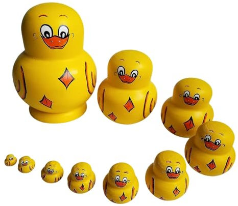 Duck Russian Nesting Dolls For Kids,10pcs Wooden Duck Stacking Nesting Dolls,Cute Educational Traditional Russian Dolls,Stacking Duck for Cabinets, Bookshelves, Home, Offices Decoration (Orange)