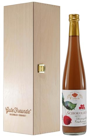 Fies Schokolikör mit Kirschwasser und Geschenk-Holzkiste