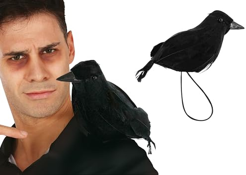 FIESTAS GUIRCA | Schwarze Krähe mit Schultergummi (15 cm) - Kreatives Kostüm Zubehör für Halloween, Cosplay und Horrorfilm Partys - Gruseliges Accessoire ideal für Horrorfilm-Charaktere