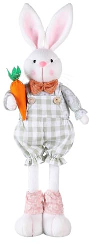 Ailan Teleskop Osterhase mit Karotte, stehende Osterhasen Plüsch Dekoration, höhenverstellbar bis 55 cm, Frühlingsdeko, Gastgeschenk, Foto Requisite, Tischdeko (Grün)