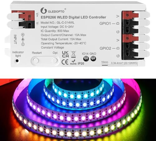 GLEDOPTO ESP8266 WLED Digitaler LED Controller DIY Beleuchtungs App Steuerung für WS2811, WS2812, WS2812B, FL19038, SK6812, SM16703P, WS2815, TM1814 adressierbare FCOB Lichtleisten