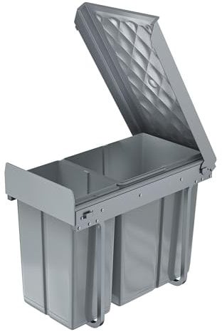 VANCHEMO Poubelle encastrable, 1 x 20 l + 1 x 10 l, système de tri sélectif, extensible, 2 compartiments, bac multiple, poubelle d'armoire, anti-odeurs, accès confortable pour la cuisine, 48 x 26 x 42