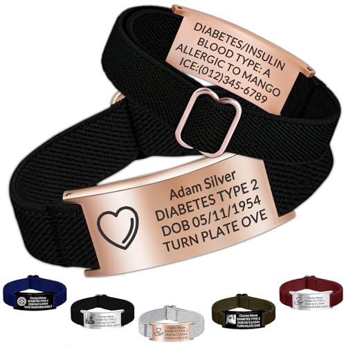 Personalisiertes medizinisches Notfall-Armband mit Gravur, verstellbares Nylonband, Geschenke für Damen/Herren
