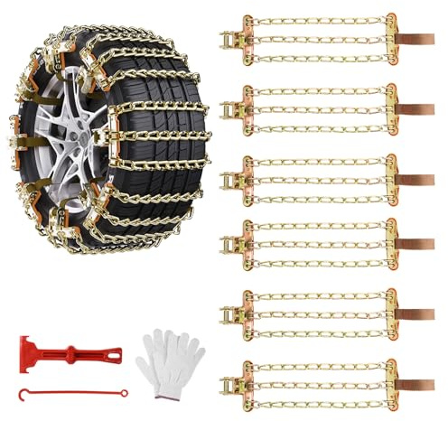 Ninonly Schneeketten 6 Stück Universal Schneeketten für Auto LKW SUV für Reifenbreiten 195-265 mm für Matsch, Sand, Schnee, Eis,Geländefahrten