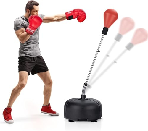 GOPLUS Punchingball Boxen Set, 4 Stufe höhenverstellbar Standboxball, Standboxtrainer mit erfüllbarem Standfuß & Boxhandschuhen, Stressabbau & Fitness, für Erwachsene, Jungen & Mädchen
