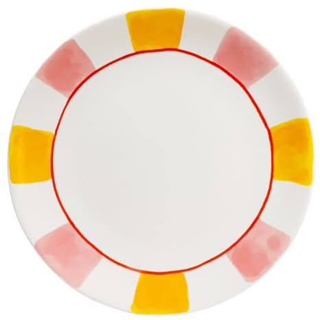 Blond Amsterdam Speiseteller Streifen Rosa Gelb, 26cm | Keramik, Streifen Design, Für Dinner & Deko, Mikrowellengeeignet, Handwäsche empfohlen