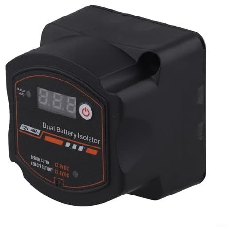 Dual Battery Isolator Kit 12V 140A Voltage Display with Auto Manual Mode Suitable for Leisure Vehicles Camper Vans 4x4 Cars and Marine Use