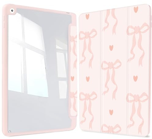 Vozehui iPad Case 11/10.9 Inch (A16)11/10th Gen/10.2 Inch 9th/8th/7th Gen/9.7 In.5th/6th/Air 11 In.M3/M2 w/Clear Back Shell w/Pencil Holder,Tri-fold Stand Cover w/Auto Sleep Wake Bow Love
