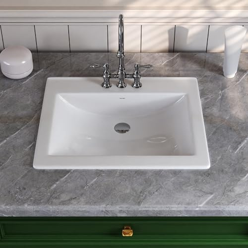 DeerValley Fregadero rectangular de cerámica de 53 x 45 cm, lavabo bajo encimera con desbordamiento, lavabo de tocador blanco, DV-1DS0122