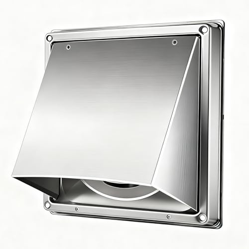 Rejilla de ventilación de acero inoxidable de 100 mm, rejilla de ventilación rectangular con protección contra insectos y válvula antirretorno, cubierta resistente a la intemperie para extractor