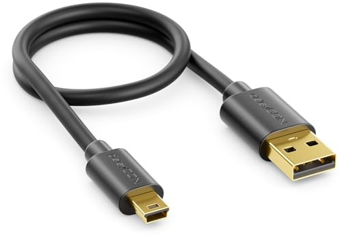 deleyCON 0,30m Câble Court Mini‑USB 2.0 Haute Vitesse - Câble pour le Transfert de Données et la Charge pour Téléphones, Smartphones, Tablettes, GPS, Microphone - Connecteur USB‑A vers Mini‑B - Noir