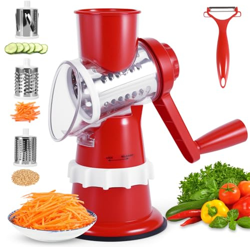 Rotating Cheese Grater with 3 Slicer Heads for Parmesan Garlic