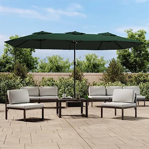 Parasol double vert rectangulaire 449 x 265 cm, en polyester résistant aux UV, avec mât en fer revêtu par pulvérisation, pour jardin, terrasse, extérieur, protection solaire fiable