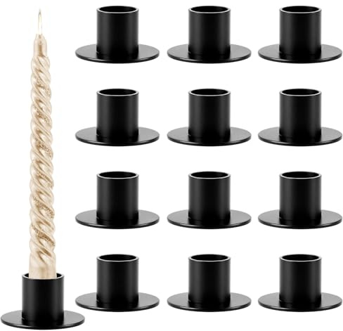LOPYXBR 12 Stück Kerzenständer Schwarz, Kerzenhalter Stabkerze Metall Klein mit Rundem 5cm Fuß, Stabkerzenhalter für Tischdeko, Hochzeit, Advent, Dinner und Wohnzimmer