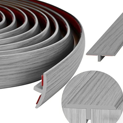 Rusoz T Profile Übergangsprofil Selbstklebend 5cm x 1m, Übergangsleiste Boden Flexible Pvc Abschlussleiste Boden, Einfach Zuschneidbar & Montierbar für Laminat, Teppich, Fliesen (Grau)