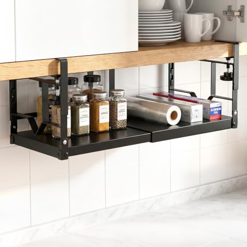 Expandable Under Desk Storage Shelf, Metal Hanging Storage Basket Under Cupboard Storage, Adjustable Under Shelf Drawer, Shallow Cabinet Shelf For Kitchen Cabinet, Pantry, Bedroom, Closet, Bathroom