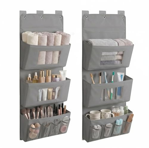 2 Stück Hängeorganizer 3-Schichten, 40 x 90 cm Tür Organizer mit 3 Taschen | Faltbarer Wandorganizer aus Oxford-Stoff Waschbar Hängeregal Schrankorganizer Aufbewahrung für Wand Schlafzimmer Büro (Dunkel