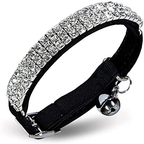 Collier réglable avec strass et cloches Hukchi en velours doux sûr pour chat, 27,9 cm pour petits chiens et chats