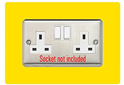 Double Socket Surround, Square Acrylic Back Panel Finger Plate, Decorative Frame for Neat and Tidy Finish, Font Colour:Yellow