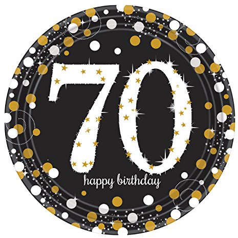 Amscan 551964 AM - Papierteller Sparkling Celebration 70, 8 Stück, ca. 23 cm, Milestone, Einwegteller