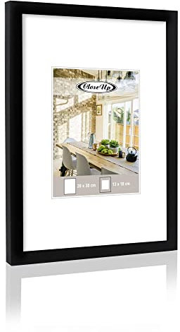 Close Up Bilderrahmen 20 x 30 cm - MDF - schwarz, matt mit Passepartout - bruchfestes Plexiglas, stabile Rückwand - Premium Fotorahmen