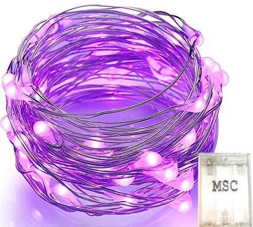 MSC - 16.5 ft / 5m -50 Led's Batt Powered LED 5m Purple Coloured String Fairy Lights On Copper Cable with Light Effects, Ideal for Christmas, Xmas, Party,Wedding,Decoration Purple-Batt-5m
