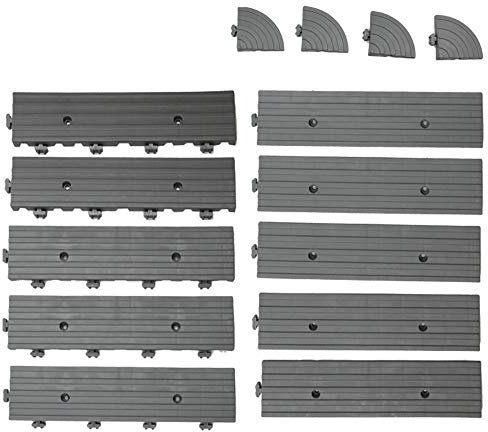 RevTime Fliesen für Deck, strapazierfähig, ineinandergreifend, 10 Stück Kante, 4 Stück Ecken, Grau
