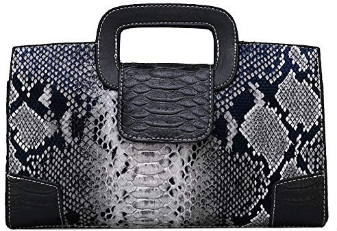 Milya Damen Leder Vintage Handtasche Clutch Henkeltasche Abendtasche Umhängetasche Ledertasche Schultertasche mit Schulteriemen (Schlange Muster Schwarz)