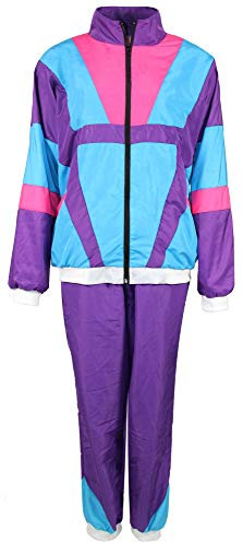 Foxxeo Costume des années 80 pour adulte Premium 80s Survêtement Assi – Homme Taille S – Costume de carnaval – Couleur : violet, turquoise, rose, taille XXL